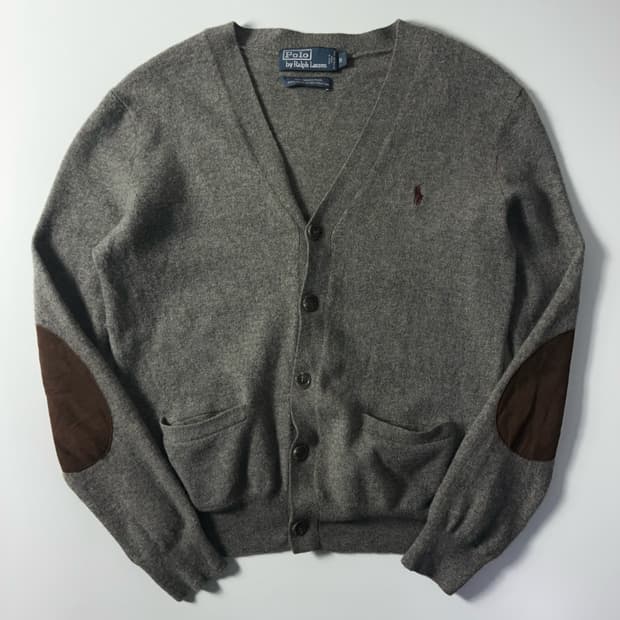 Polo  폴로 랄프로렌 90,s 자수 메리노울 엘보패치 니트 가디건