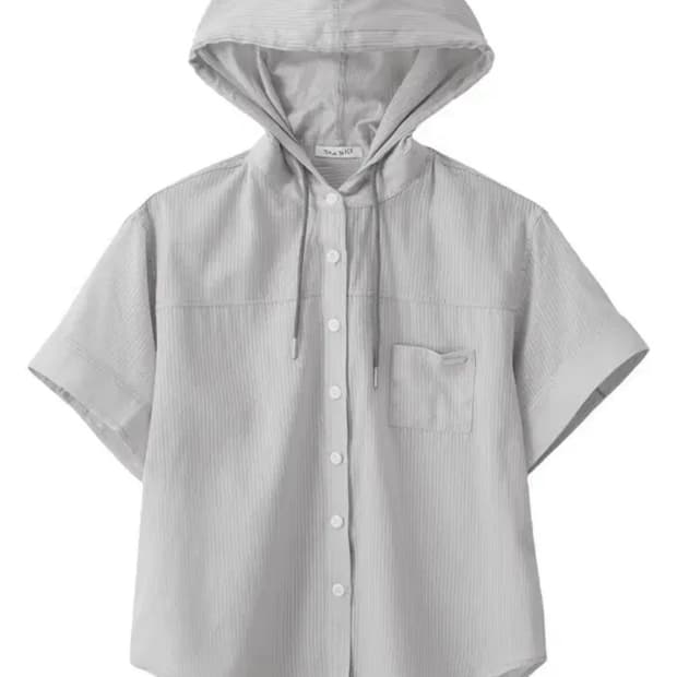 탠스댄스 시스루 후드 셔츠 그레이