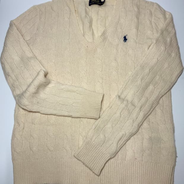 폴로 랄프로렌 브이넥 케이블 니트 아이보리