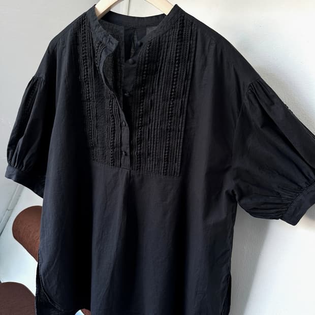 Wide silhouette panel cotton blouse shir