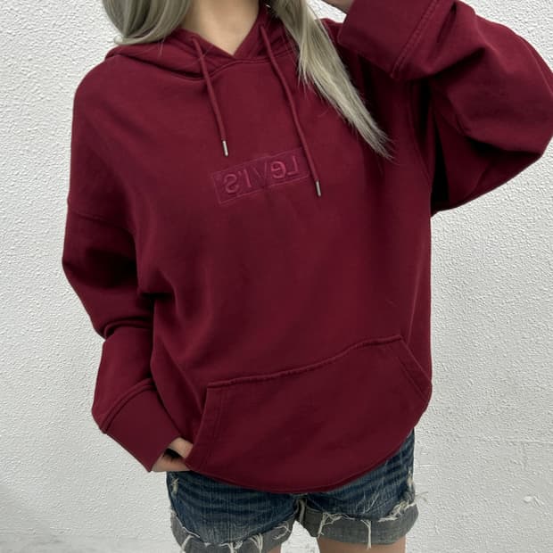 리바이스 버건디 자수로고 후드 L