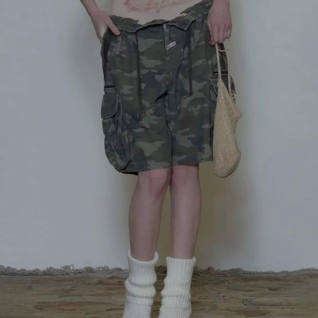 스컬프터 Twill Cargo Half Pants 카모 버뮤다 팬츠