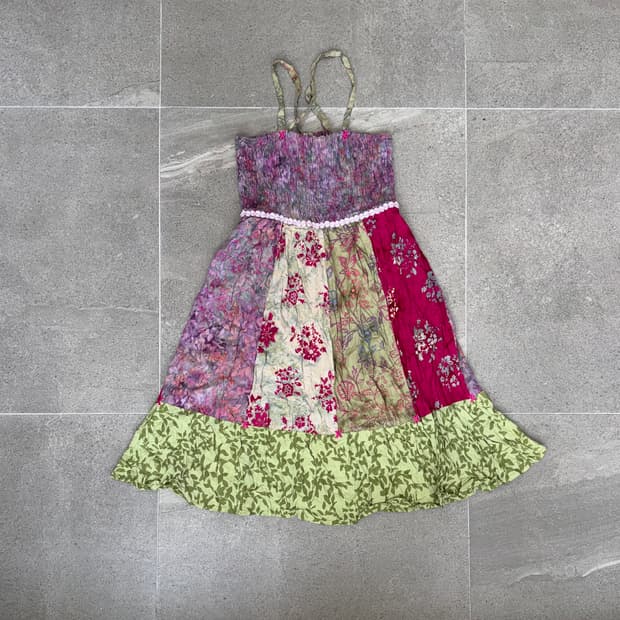 Pink green floral patchwork ops