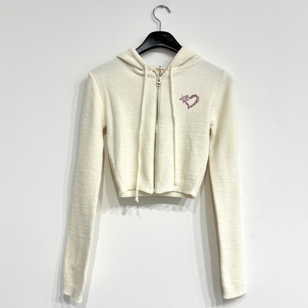 [새상품] 하트 큐빅 여성 부클 크롭 후드집업