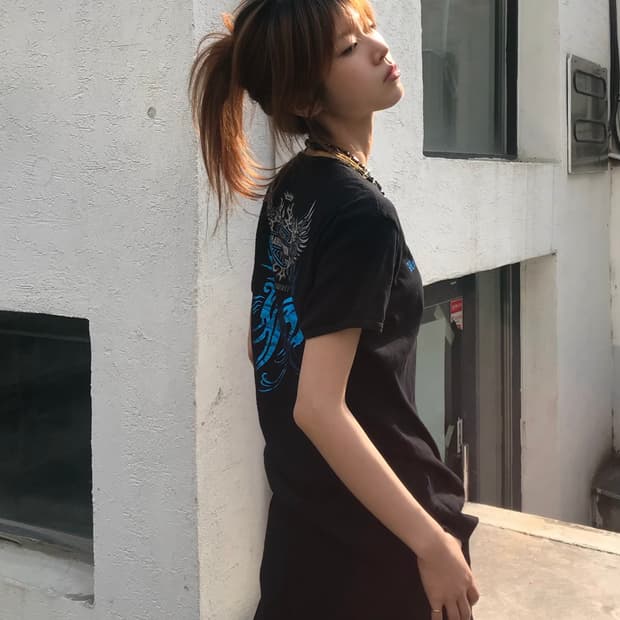 (상의 세트) 할리데이비슨 블루 날개 반팔 티셔츠 + 블루 레이스 나시