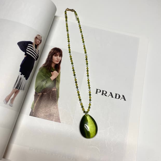 빈티지 그린 물방울 팬던트 비즈 목걸이