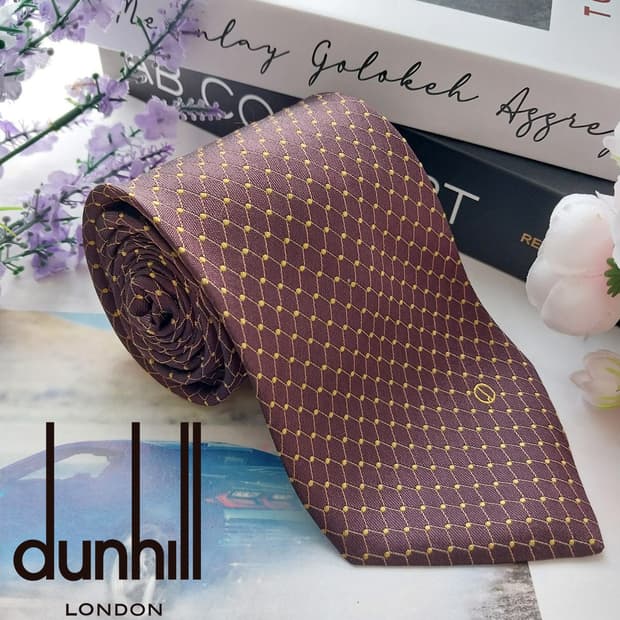 던힐 실크 브라운 골드 도트 패턴 넥타이 9.5cm A+등급 K1232
