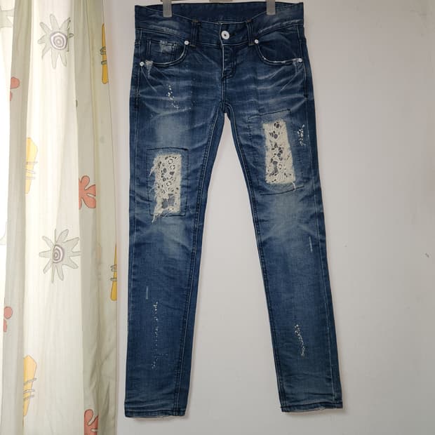 레이스 패치 데님 청바지 26