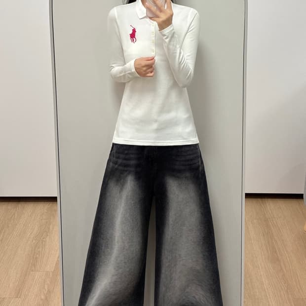 폴로 랄프로렌 핑크 빅포니 화이트 카라 긴팔 티셔츠