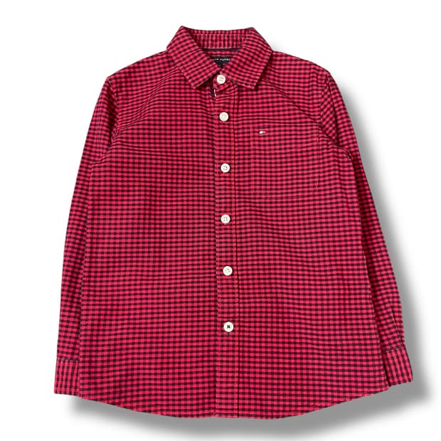타미힐피거 키즈 레드 블랙 마이크로 체크 원포켓 긴팔 셔츠 116