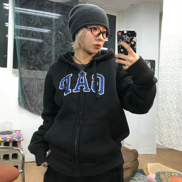 갭 GAP 빈티지 빅로고 양털 기모 후드집업 
