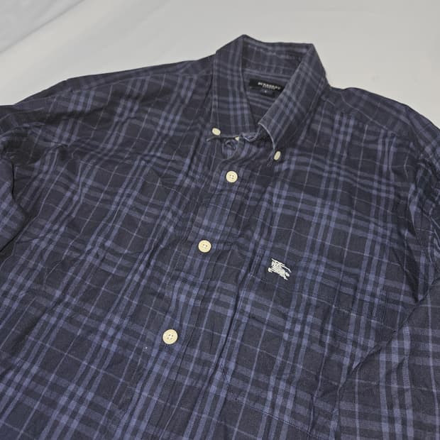 버버리 BURBERRY 다크블루 체크 셔츠 코튼 L (정품)