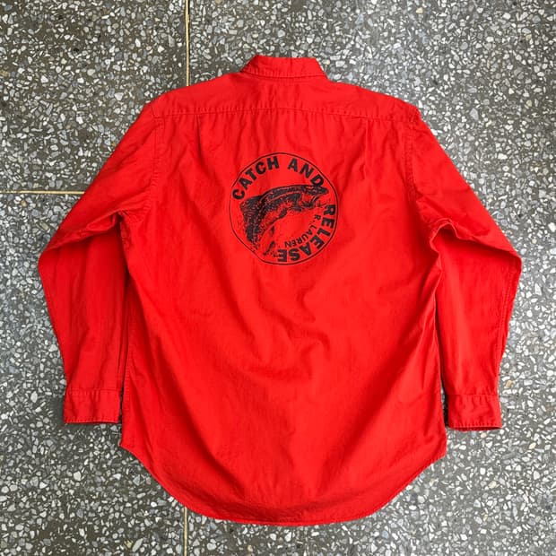 90s 폴로 랄프로렌 캐치 앤 릴리즈 피싱 워크 셔츠 L