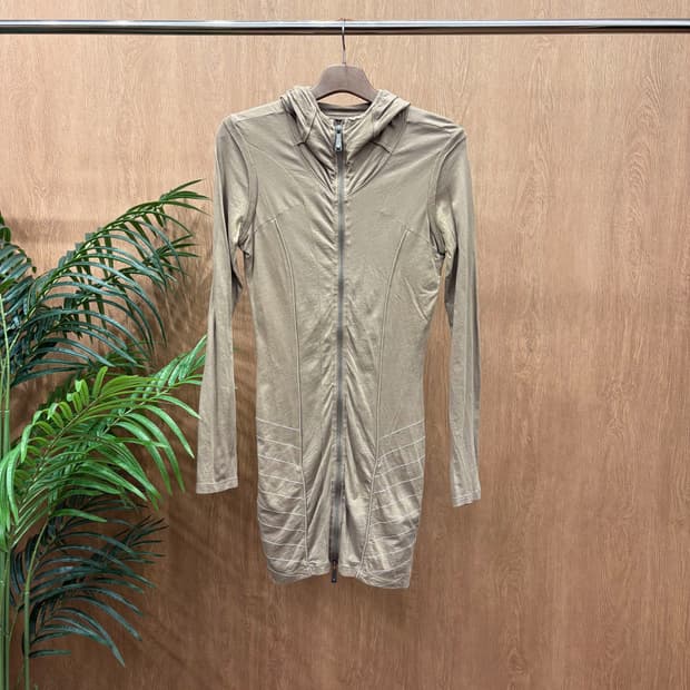 디젤 롱 후드 집업 원피스 입체 절개 패턴 화이트 스티치 디테일 베이지