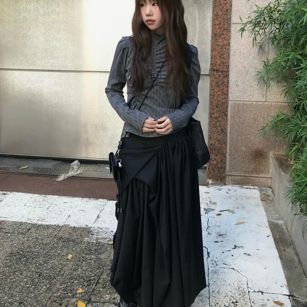 Asymmetrical Draped Layered Long Skirt