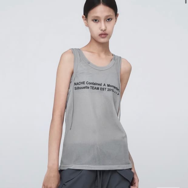 나체 메쉬 슬리브리스 그레이