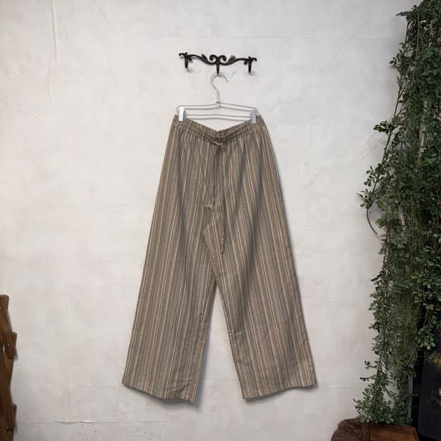Mute color mix stripe banding wide pants