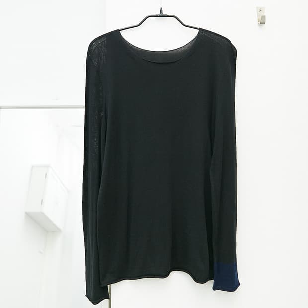 Color Point Sleeve Cotton Knit Top