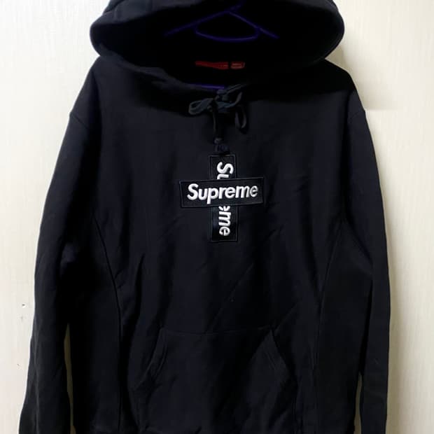 슈프림 크로스 박스로고 후드 블랙 S