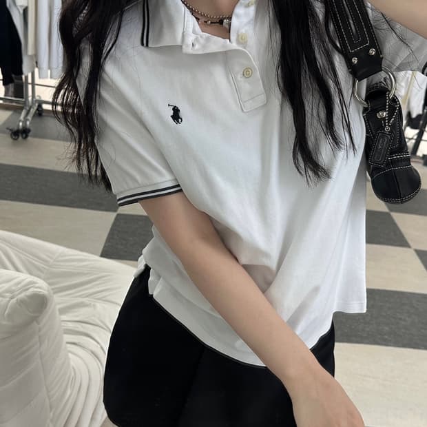 폴로 랄프로렌 화이트 배색 카라티 