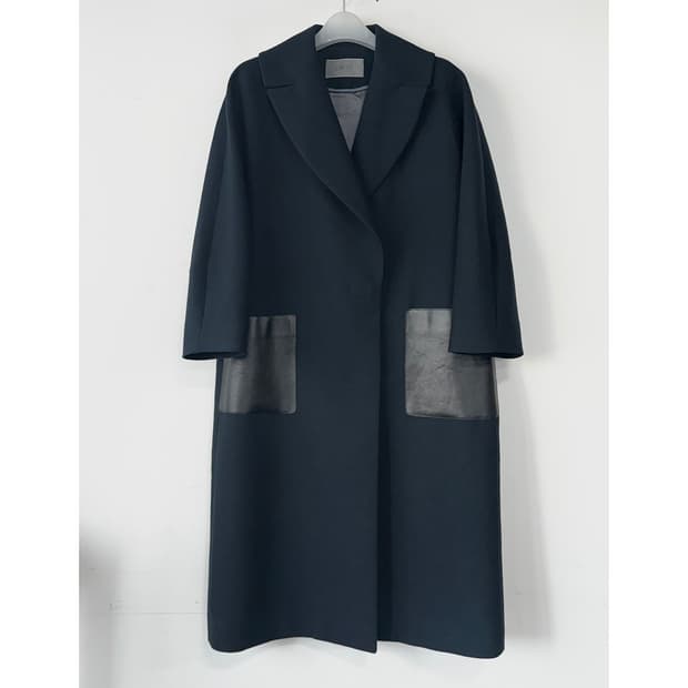 르베이지 레더 패치 캐시미어 롱 코트