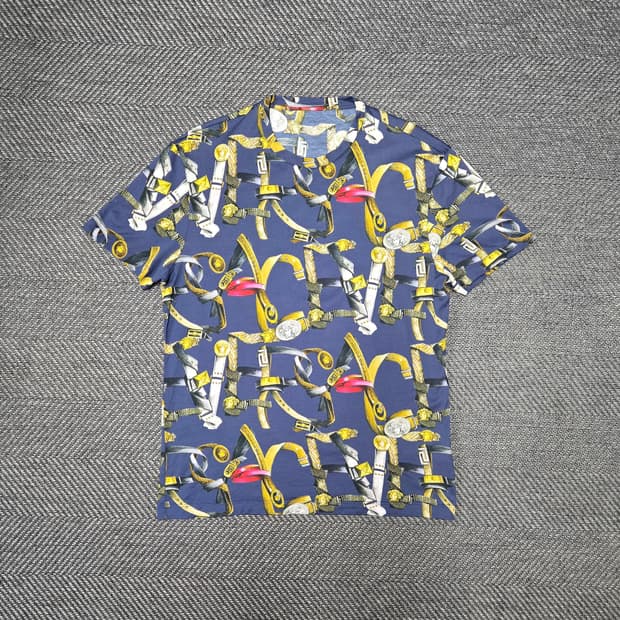 베르사체 벨트 프린팅 반팔 티셔츠