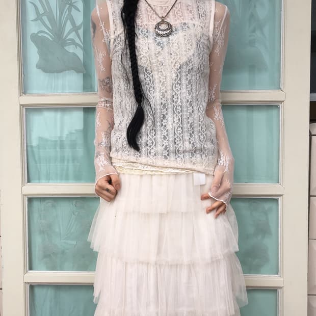 Lace high neck sleeveless
