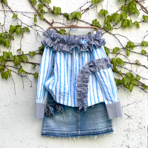 MSGM 입체 러플 오프숄더 스트라이프 셔츠 (Made in Italy)