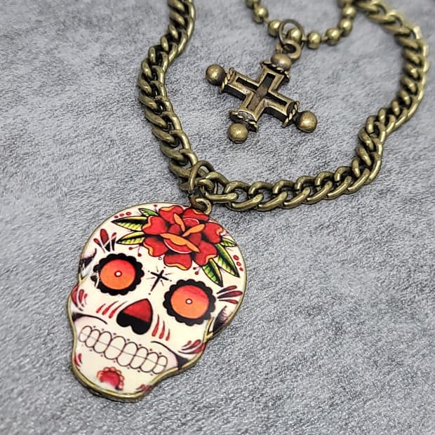 sugar skull necklace set