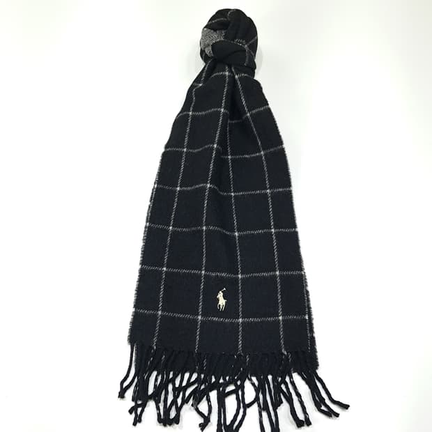 MX459 폴로 이태리판 램스울 양면 윈도우페인 블랙 머플러 목도리