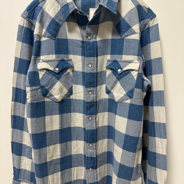 RRL 더블알엘 슬림핏 플래드 트윌 웨스턴 셔츠 인디고 크림