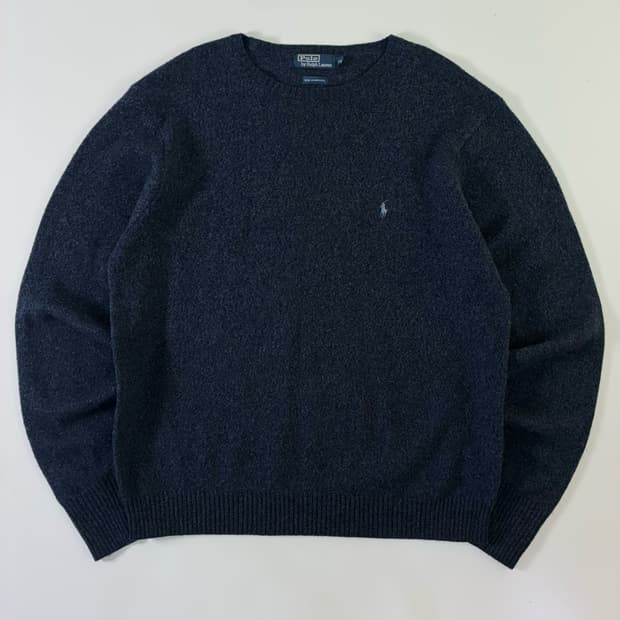 Polo  폴로 랄프로렌 90,s 자수 램스울 다크네이비 라운드 니트  