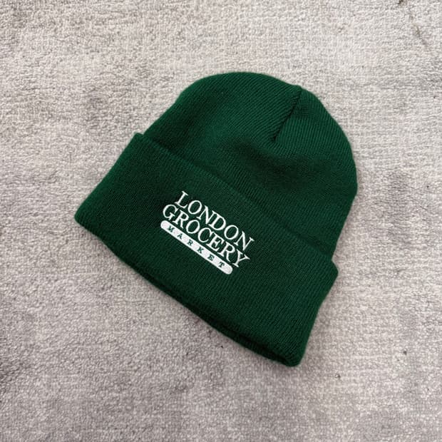 W.F.M 로고 EMBROIDERED 니트 커브 비니 포레스트 그린