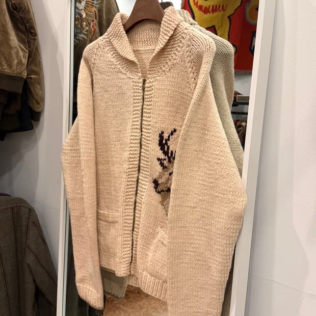 60-70s Vtg 빈티지 헤비울 Deer 코위찬 니트 집업