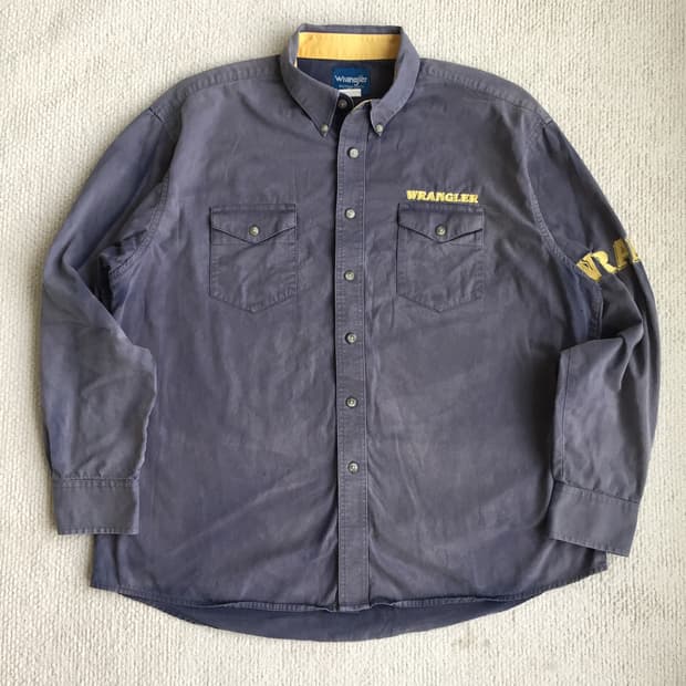 90s 썬페이드 랭글러 몰스킨 웨스턴 셔츠 wrangler