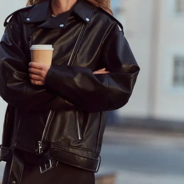 자라 오버사이즈 포어 레더 페이크레더 바이커 자켓