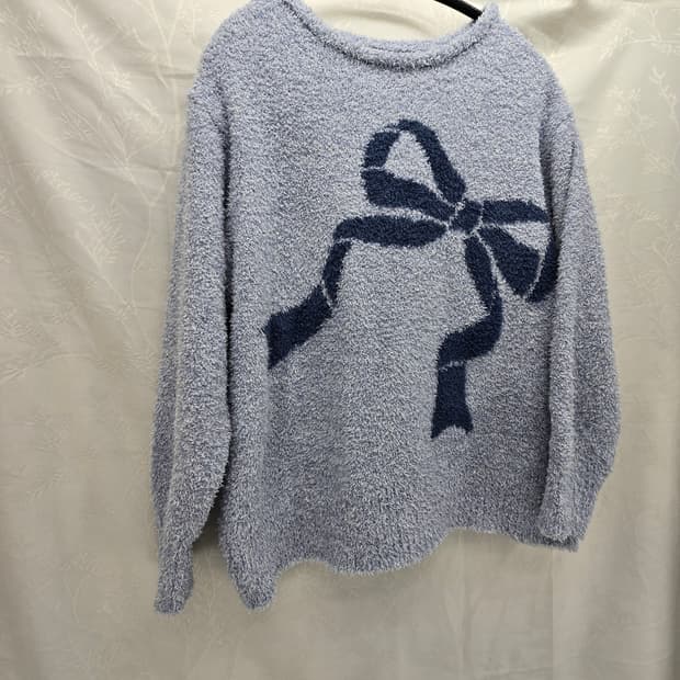 GU 리본 패턴 털실 니트 스웨터 하늘색