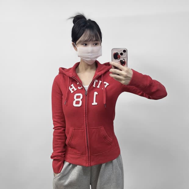 아베크롬비 피치 로고 후드집업 레드