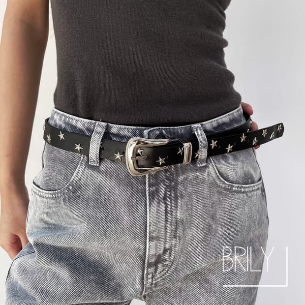 [Unisex] SKY 스타 별 스터드 비건 가죽 클래식 웨스턴 벨트