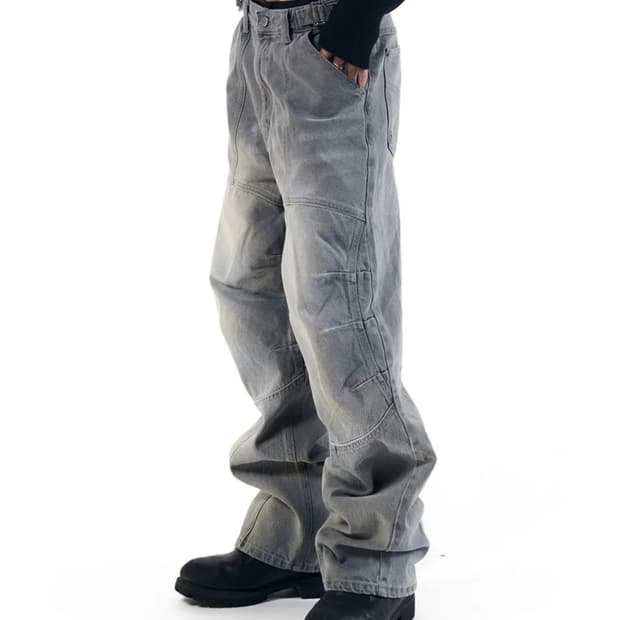 아캄 Knee Panel Biker Denim Pants (Gray)