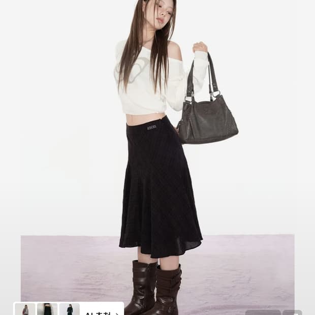 애즈온 런던 체크 미디 스커트 블랙 london black