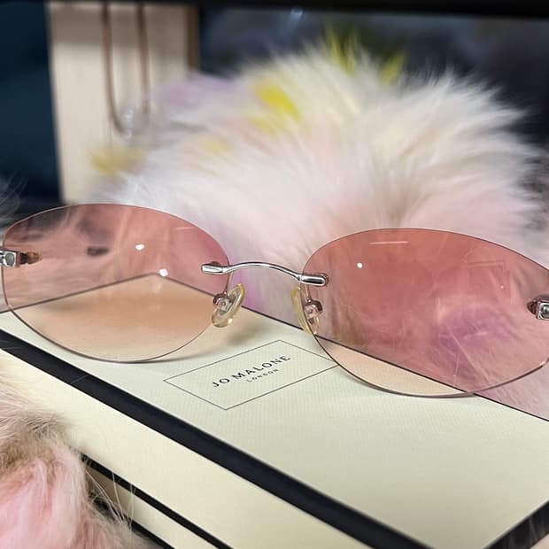 y2k 무테 틴트 안경 큐빅 핑크 