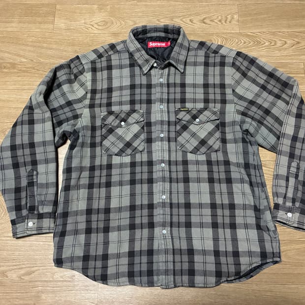 L) 슈프림 플란넬 스냅 체크 퀼팅 셔츠 그레이 블랙