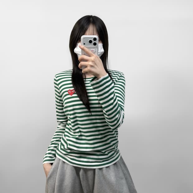 꼼데가르송 하트 와펜 스트라이프 보더티 그린