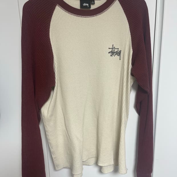 (L) 스투시 베이직 스투시 써멀 투톤 롱슬리브 티셔츠 오프 화이트