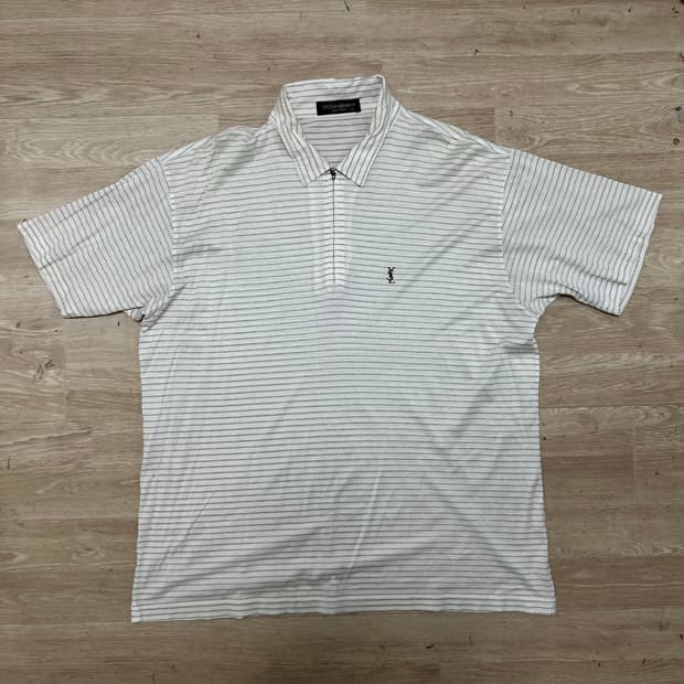 입생로랑 스트라이프 집업 반팔 카라티 [화이트] 2XL/110