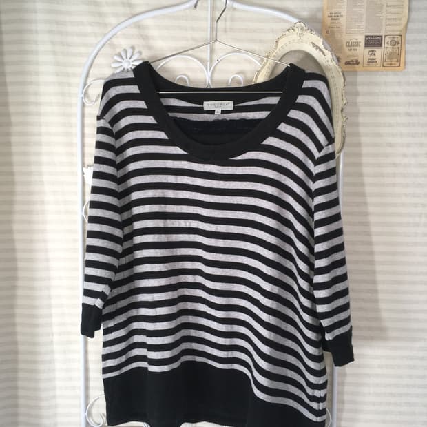 THEORIA 스트라이프 레이스 레이어드 티셔츠