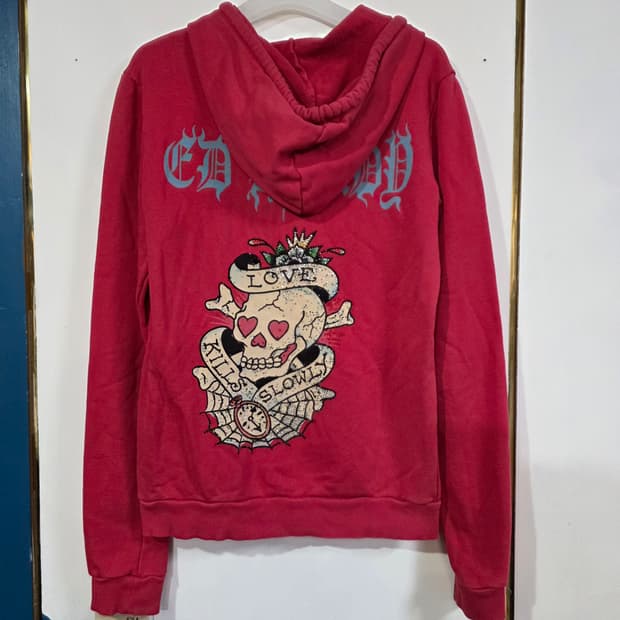 에드하디 y2k 빈티지 펑크 핑크 후드집업 S