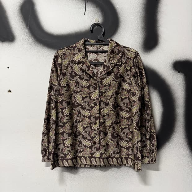 VTG 빈티지 페이즐리 자카드 풀 패턴 폴리 셔츠 자켓