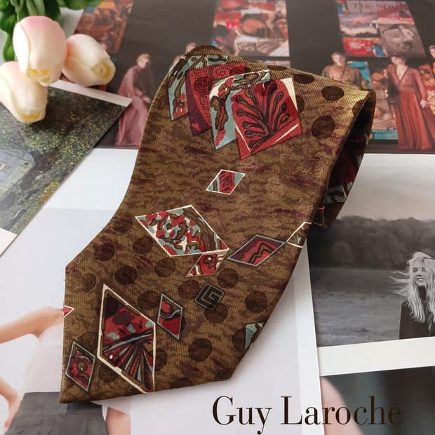 기라로쉬 실크 브라운 아트 패턴 넥타이 9.3cm A+등급 A18977
